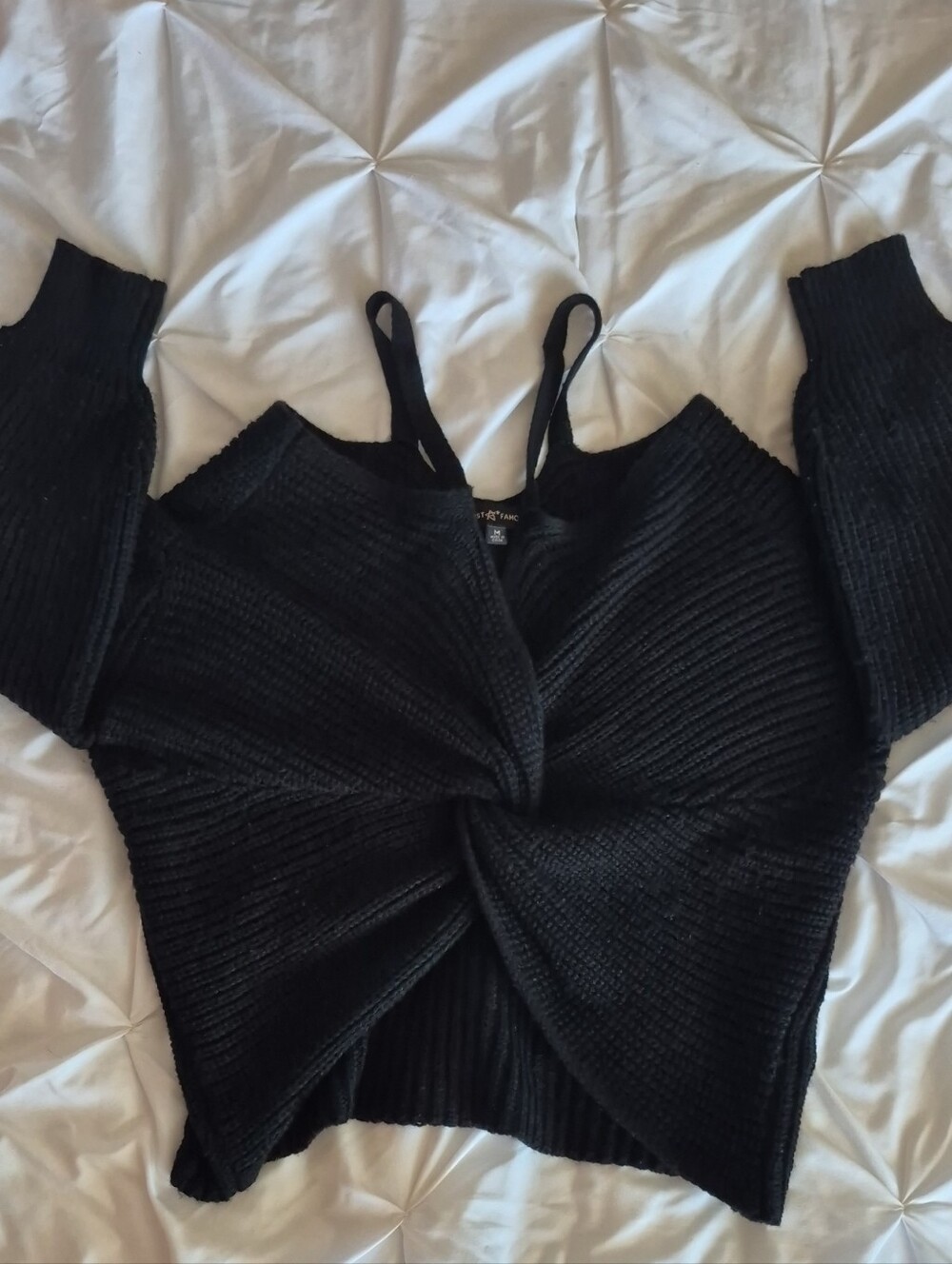 Almost Famous Black Twist-Front Off-Shoulder Sweater